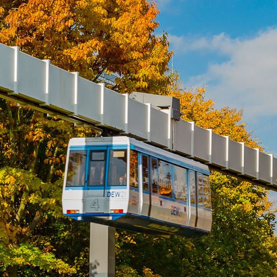 H-Bahn im Herbst H-Bahn und Bäume mit bunten Blättern im Herbst